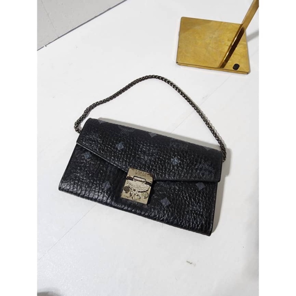 Authentic MCM Visetos Large Patricia Wallet On Chain Black/Grey - Picture 15 of 16